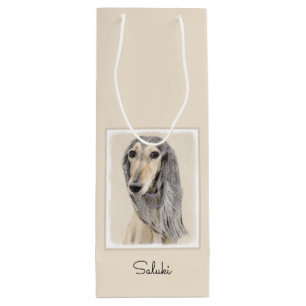 Saluki (Fawn) schilderen - Kute Original Dog Art Wijn Cadeautas