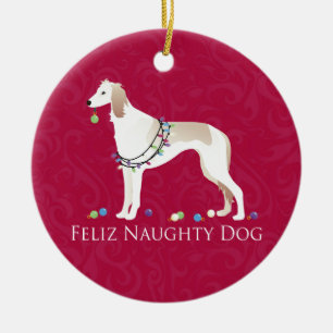 Saluki Feliz Naughty Dog-kerstontwerp Keramisch Ornament