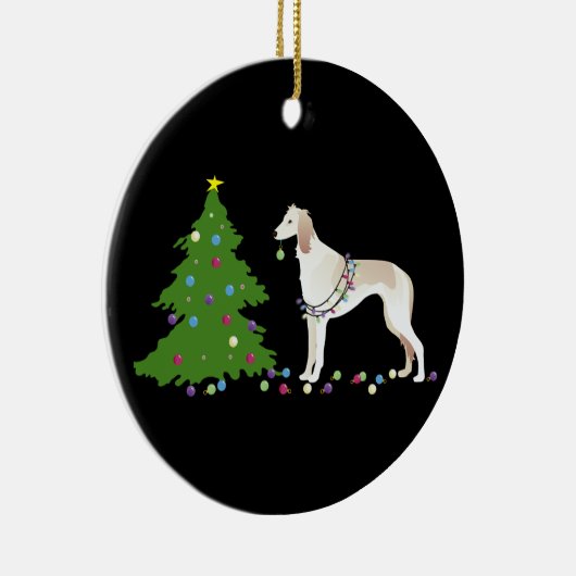 Saluki kerstontwerp keramisch ornament (Rechts)