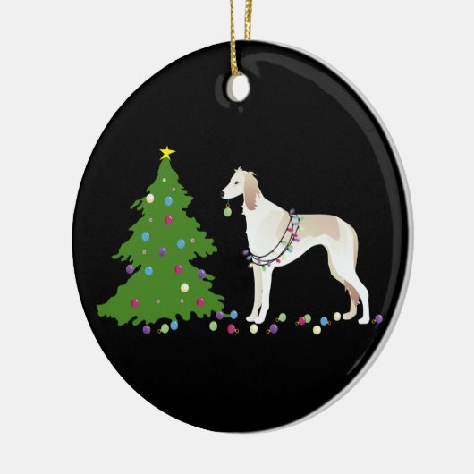 Saluki kerstontwerp keramisch ornament (Links)