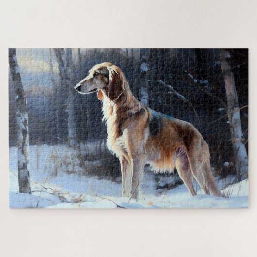 Saluki Laat het Sneeuwen Kerstmis Legpuzzel (Horizontaal)