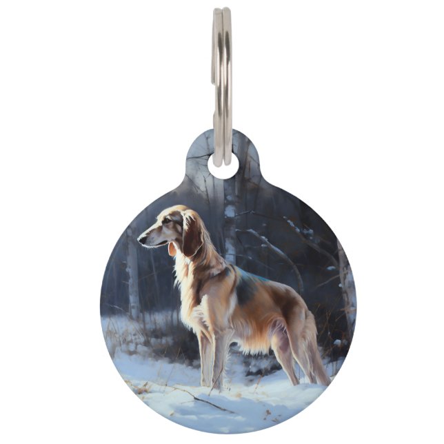 Saluki liet het sneeuwen Kerstmis Huisdierpenning (Voorkant)