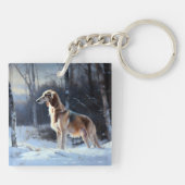 Saluki liet het sneeuwen Kerstmis Sleutelhanger (Achterkant)