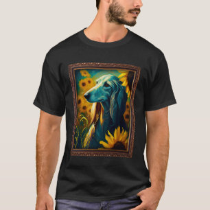 Saluki schilderij Zonnebloem Moeder Vrouwen Bloeme T-shirt
