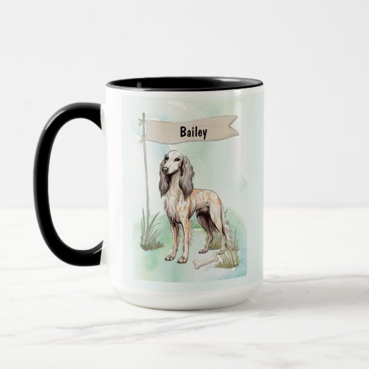 Saluki Watercolor Personalized Dog Mok (Links)