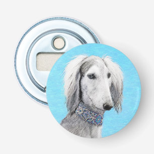 Saluki (zilver) schilderen - Kute Original Dog Art Button Flesopener