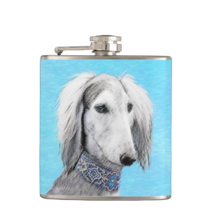 Saluki (zilver) schilderen - Kute Original Dog Art Heupfles