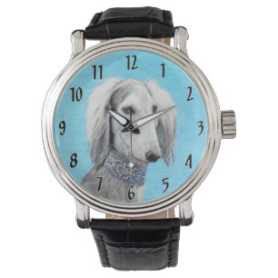 Saluki (zilver) schilderen - Kute Original Dog Art Horloge