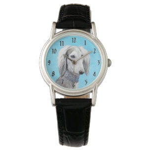 Saluki (zilver) schilderen - Kute Original Dog Art Horloge