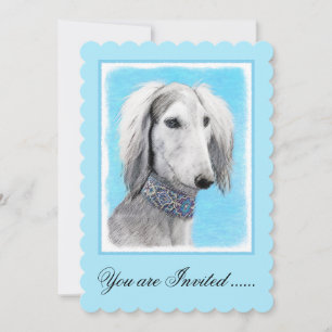 Saluki (zilver) schilderen - Kute Original Dog Art Kaart