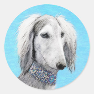 Saluki (zilver) schilderen - Kute Original Dog Art Ronde Sticker
