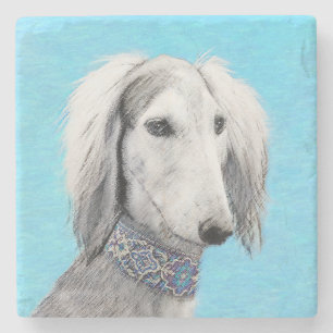 Saluki (zilver) schilderen - Kute Original Dog Art Stenen Onderzetter