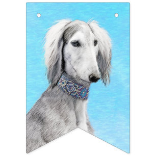 Saluki (zilver) schilderen - Kute Original Dog Art Vlaggetjes