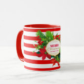 Salutation de Noël Mug rayé rouge (Devant gauche)