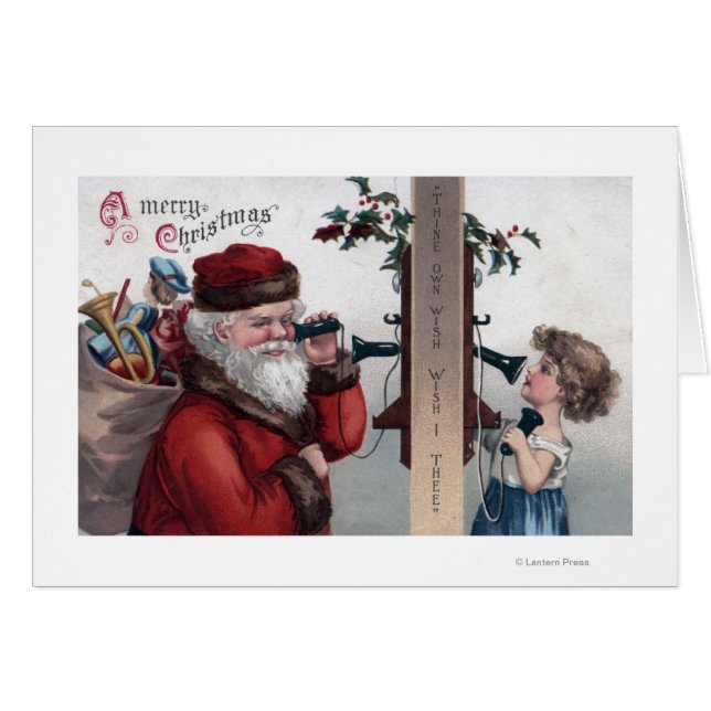 Salutation de NoëlPère Noël et téléphone (Devant horizontal)