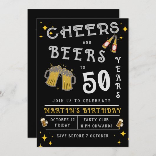 Salutations à 50 ans anniversaire noir Invitation (Devant / Derrière)