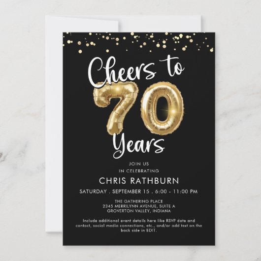 Salutations à 70 ans Ballons Confetti Invitation (Devant)