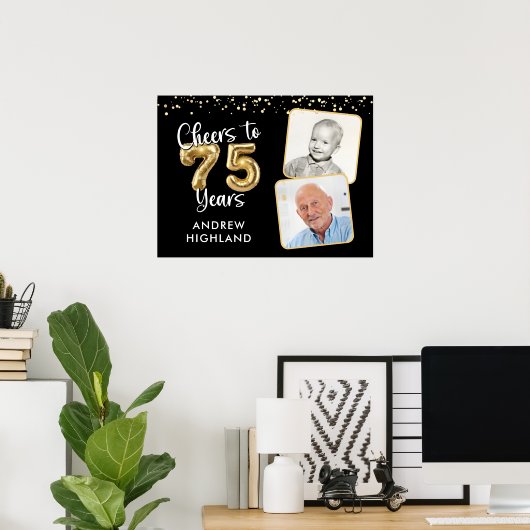 Salutations à 75 ans Anniversaire 2 Photos Affiche (Bureau à domicile)