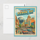 Salutations d'Akron Ohio Carte Postale Rétro Color (Devant / Derrière)