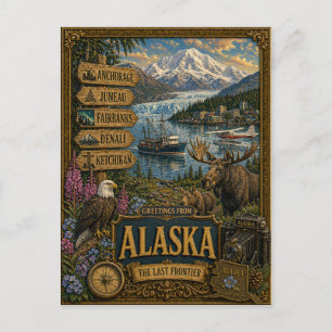 Salutations d'Alaska Carte postale vintage rétro