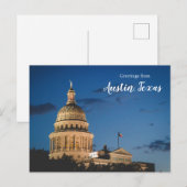 Salutations d'Austin Texas Carte postale Capitole (Devant / Derrière)