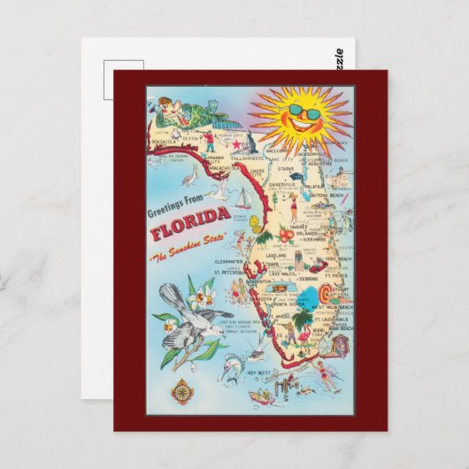 Salutations de Floride, carte vintage, (Devant / Derrière)