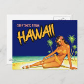 Salutations de Hawaii Vintage Style carte postale (Devant / Derrière)