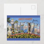 Salutations de la carte postale de voyage de Calif (Devant / Derrière)