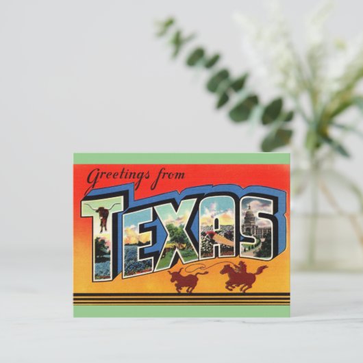 Salutations de la carte postale de voyage du Texas (Debout devant)