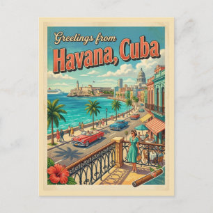 Salutations de La Havane Cuba Carte postale vintag