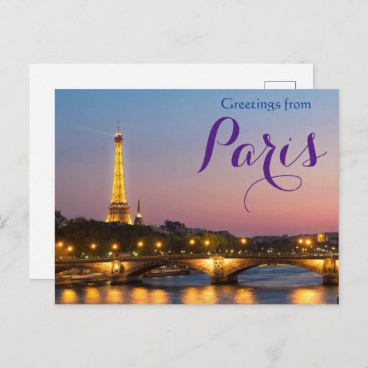 Salutations de Paris Carte postale Tour Eiffel (Devant / Derrière)