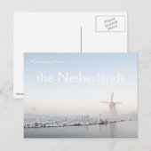 Salutations de Pays-Bas carte de moulin d'hiver (Devant / Derrière)