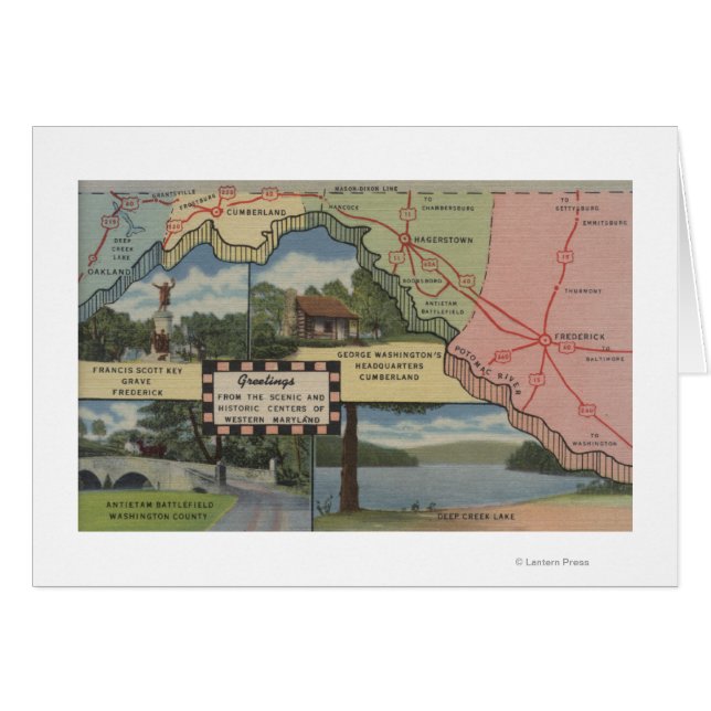 Salutations Du Maryland Occidental (Carte Détaillé (Devant horizontal)