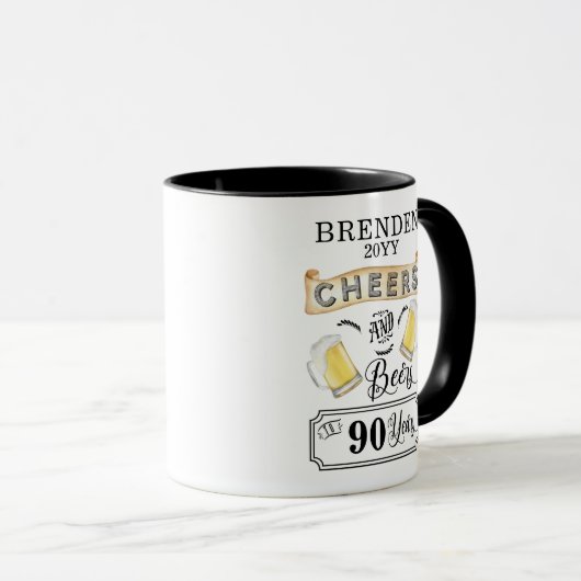 Salutations et bières à 90 Anniversaire Mug (Devant droit)