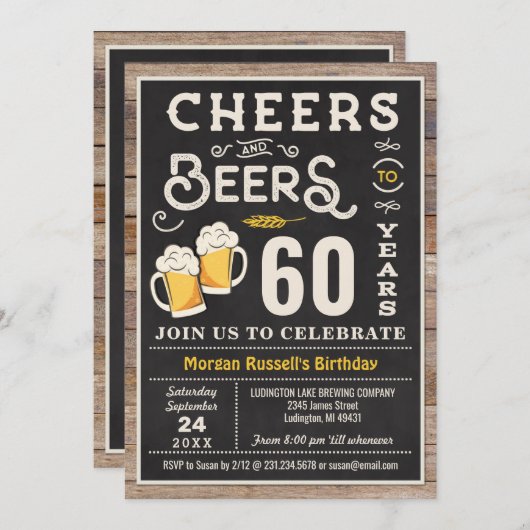 Salutations et bières Invitation 60e anniversaire (Devant / Derrière)