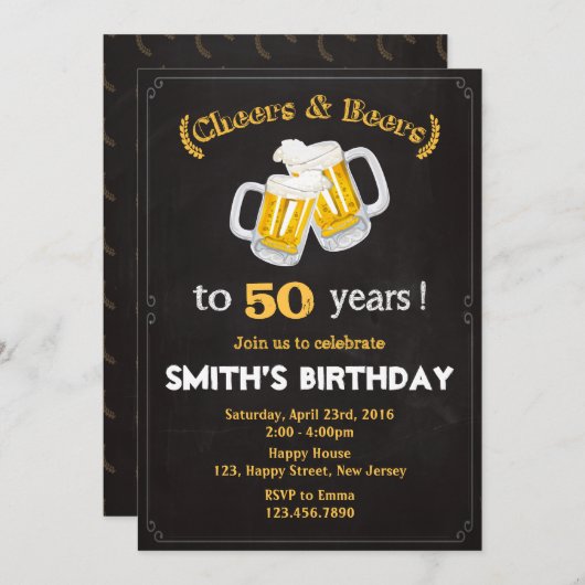 Salutations et bières Invitation d'anniversaire - (Devant / Derrière)