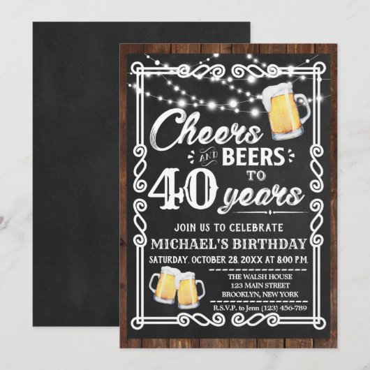 Salutations et bières Invitation d'anniversaire |  (Devant / Derrière)