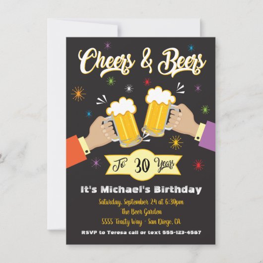 Salutations et bières Invitation de fête d'anniver (Devant)