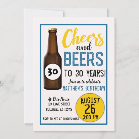 Salutations et bières mens invitations d'anniversa (Devant)