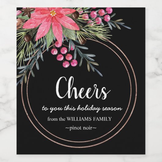 Salutations Noël Rustique Floral Étiquette de vin  (Étiquettes simples)