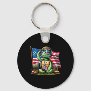 Saluut Turtle American USA Flag Memorial Day 4th O Sleutelhanger