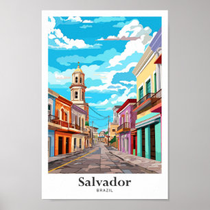 Salvador Brazilië Art Vintage Travel Illustratie Poster
