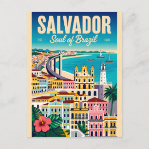 Salvador Brazilië Retro Reisposter Kunst Briefkaart
