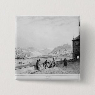 Salzburg, gegraveerd door Bayot & Cuvilier, 1840 Vierkante Button 5,1 Cm