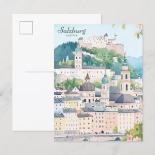 Salzburg Oostenrijk Gouache Schilderillustratie Re Briefkaart