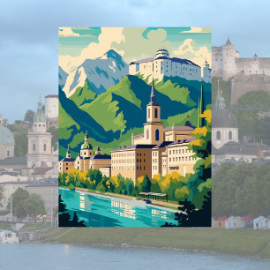 Salzburg, Oostenrijk Illustratie Ansichtkaart Briefkaart
