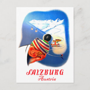 Salzburg, Oostenrijk. Jongen droomt van skiën Briefkaart