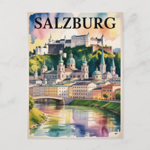 Salzburg Oostenrijk Kasteel Aquarel Schilderij Briefkaart