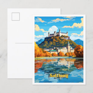 Salzburg Oostenrijk Kunst Vintage Reizen Illustrat Briefkaart