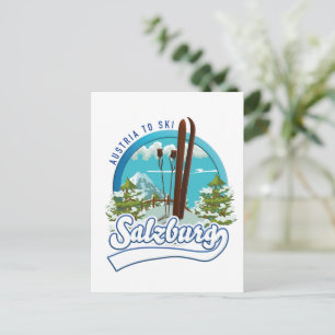 Salzburg Oostenrijk om te skiën logo. Briefkaart